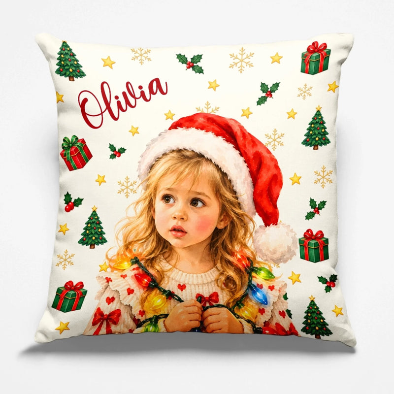 Custom Name Santa Portrait Christmas Gifts for Kids - Personalized Photo Pillow