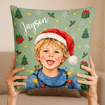 Custom Name Santa Portrait Christmas Gifts for Kids - Personalized Photo Pillow