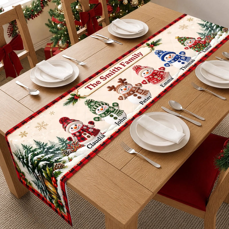 Custom Name Christmas Snowman Family Gifts - Personalized Table Runner