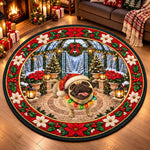Christmas Pug Holiday Decor - Quilted Round Mat