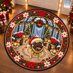 Christmas Pug Holiday Decor - Quilted Round Mat