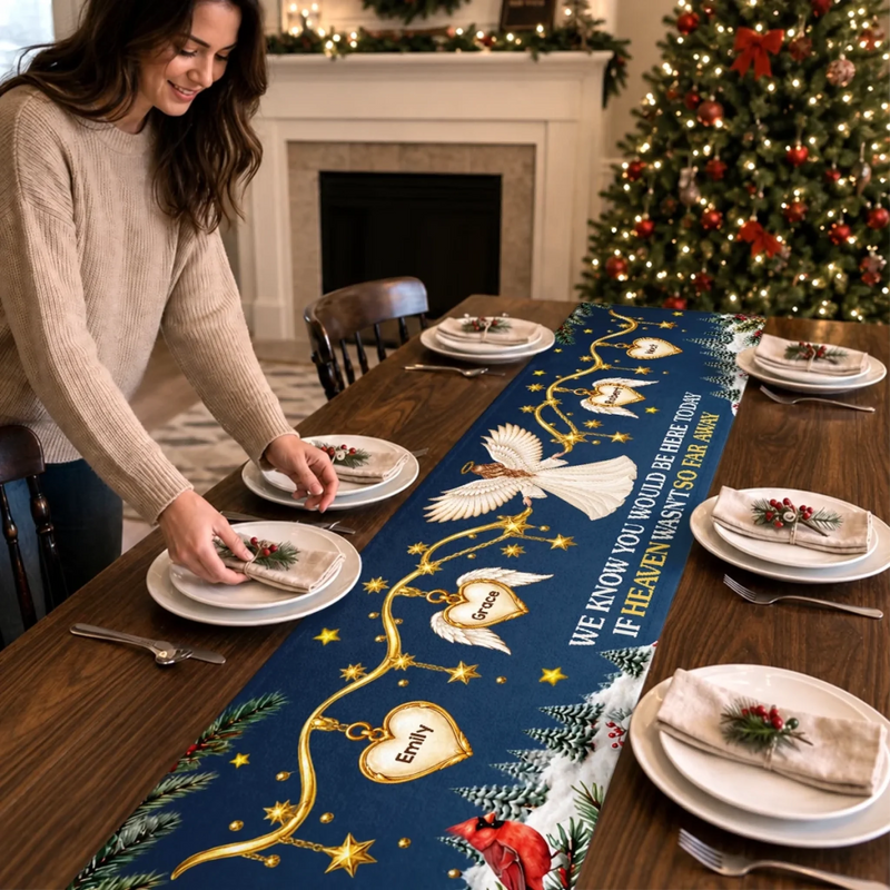 Custom Name Christmas Angel Memorial Decor - Personalized Table Runner
