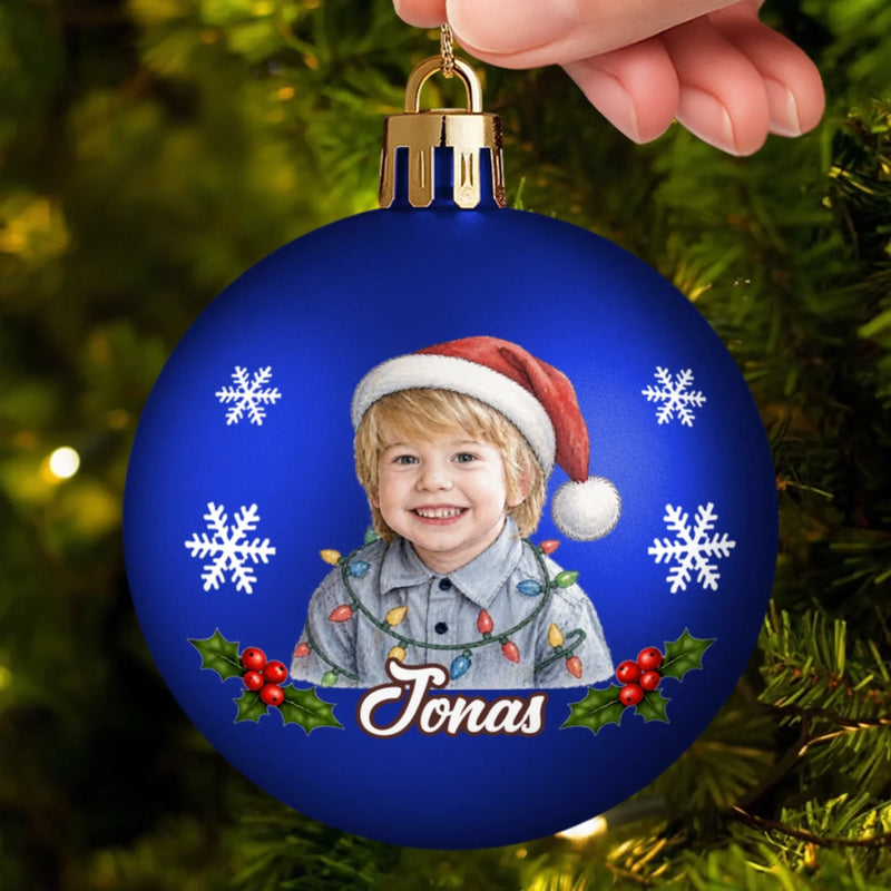 Custom Name Santa Hat Christmas Gifts for Children - Personalized Full Wrap Ball Ornament