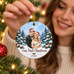 Custom Photo First Christmas Gifts for Couples, Newlyweds - Personalized Ceramic Ornament