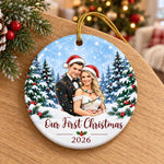 Custom Photo First Christmas Gifts for Couples, Newlyweds - Personalized Ceramic Ornament