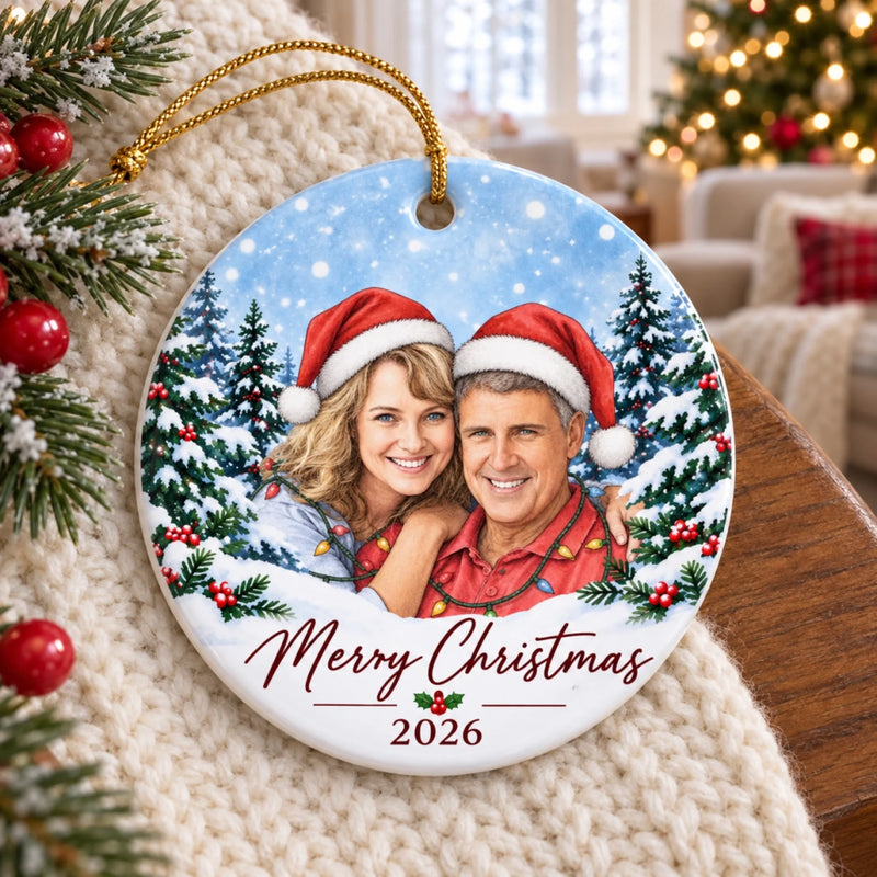 Custom Photo Anniversary, Christmas Gifts for Couples - Personalized Ceramic Ornament
