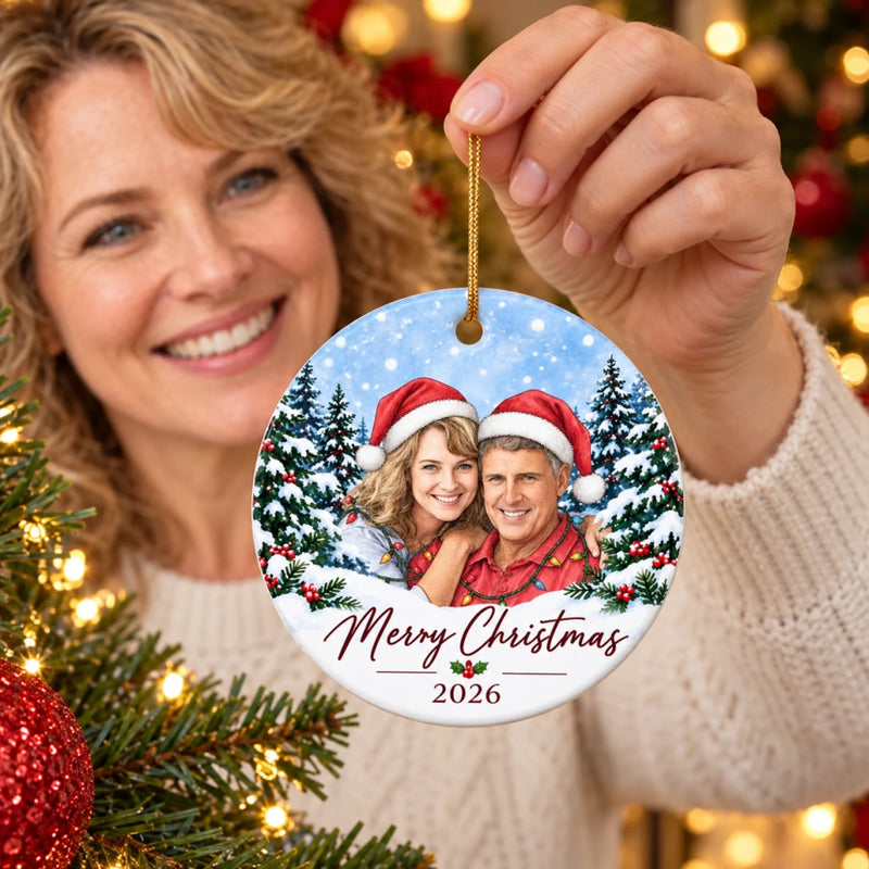 Custom Photo Anniversary, Christmas Gifts for Couples - Personalized Ceramic Ornament