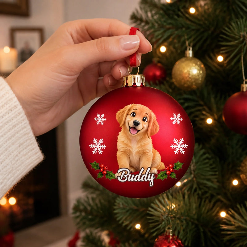 Custom Name Christmas Puppy Gifts for Dog Lovers - Personalized Full Wrap Ball Ornament