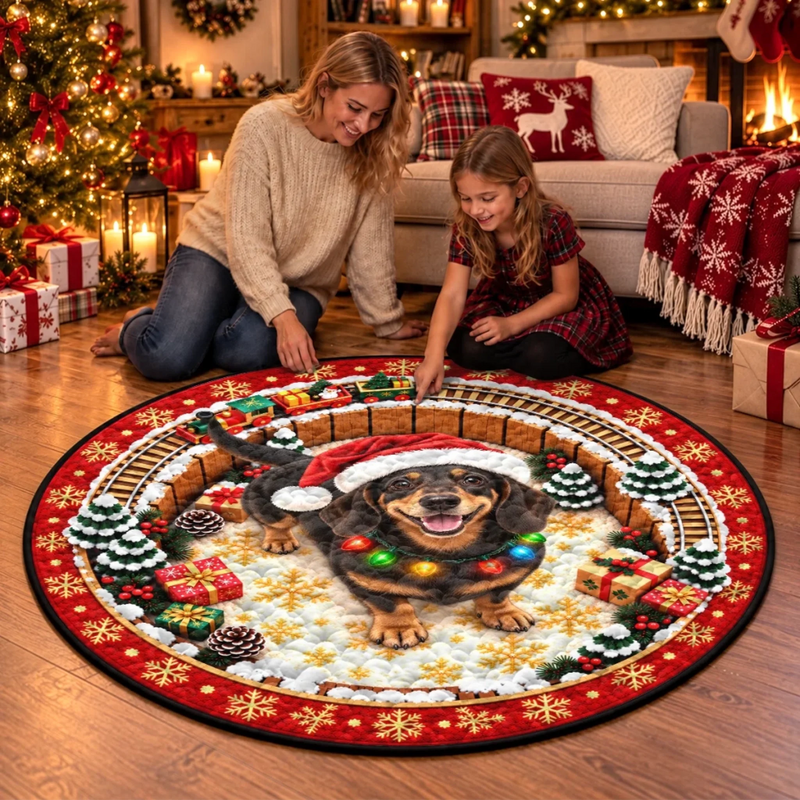 Custom Pet Photo Christmas Gifts for Dog Lovers - Personalized Quilted Round Mat