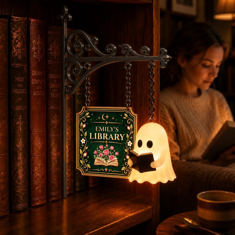 Custom Birth Flower Mini Ghost Reading Bookshelf Lamp – Personalized Gifts For Book Lovers, Bookworms, Readers - Where Words Blossom