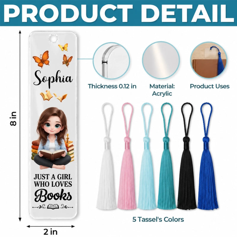 Personalized Acrylic Bookmark – Custom Photo Gift For Book Lovers, Pet Lovers – Just A Girl Loving Books