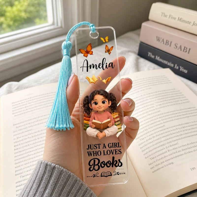 Personalized Acrylic Bookmark – Custom Photo Gift For Book Lovers, Pet Lovers – Just A Girl Loving Books