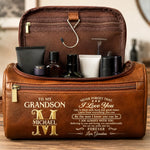 Custom Name Grandson Gifts - Personalized Leather Toiletry Bag