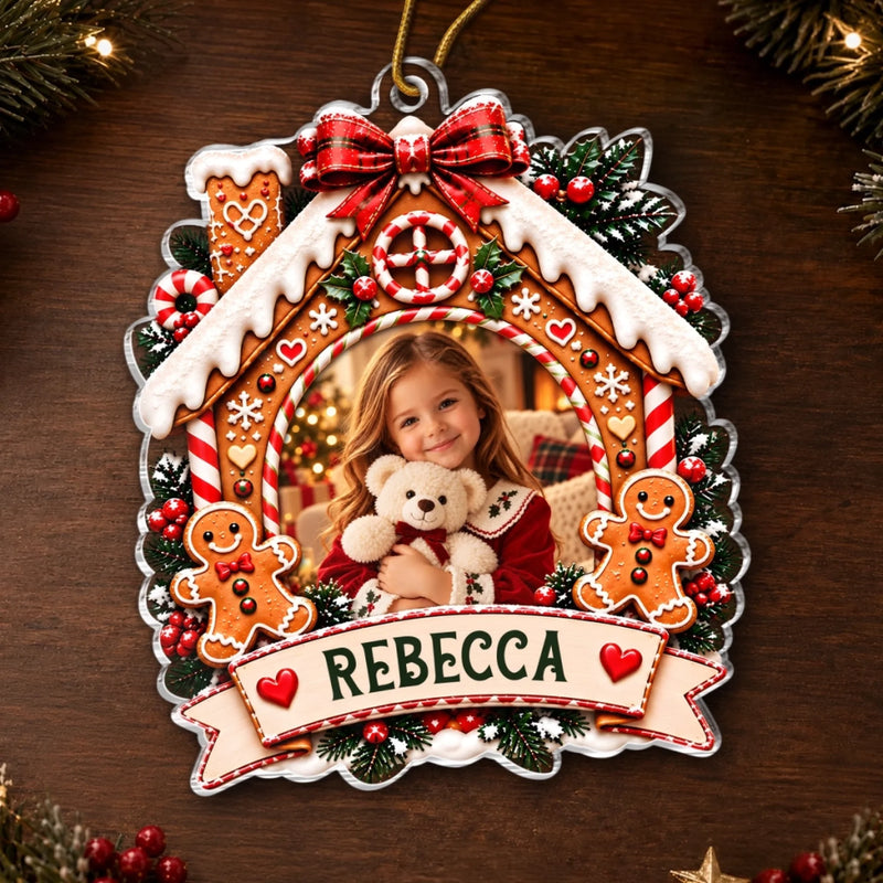 Custom Photo Gingerbread House Christmas Family Gifts - Personalized Acrylic Ornament