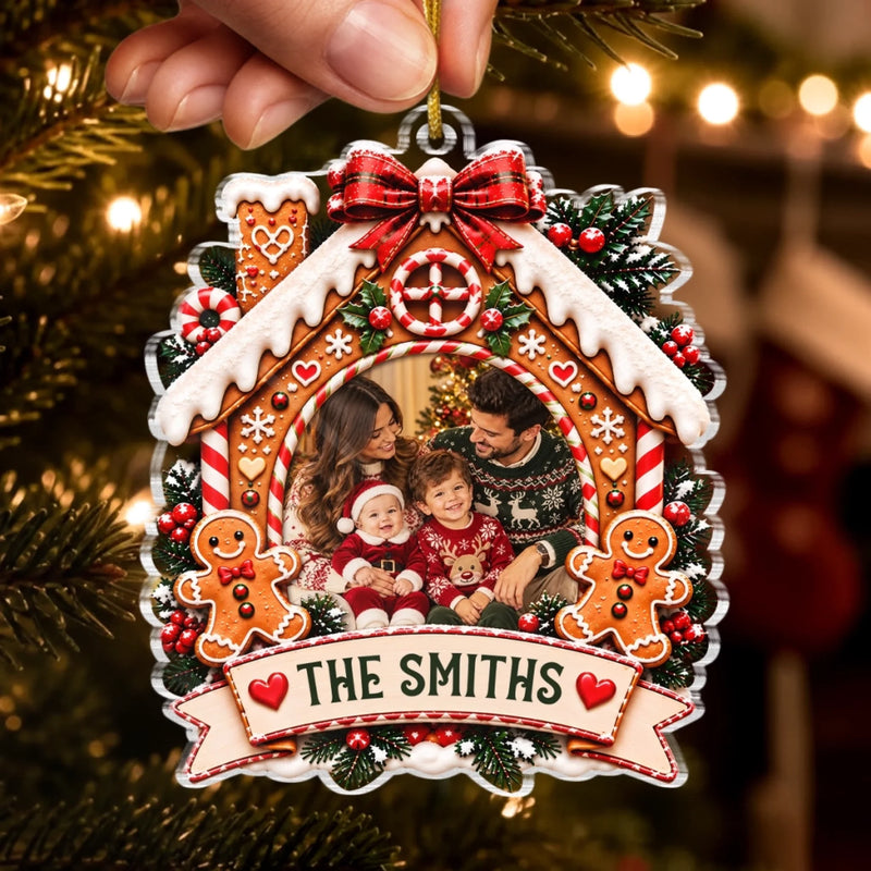 Custom Photo Gingerbread House Christmas Family Gifts - Personalized Acrylic Ornament
