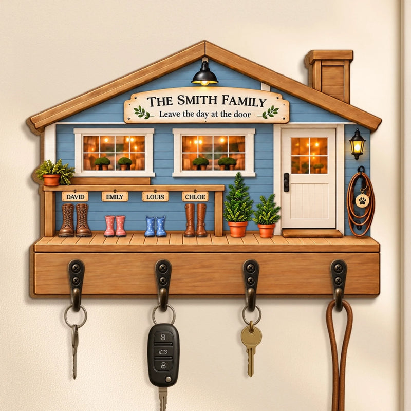 Custom Name Family Entryway Decor - Personalized Wooden Key Holder