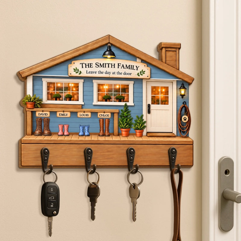 Custom Name Family Entryway Decor - Personalized Wooden Key Holder