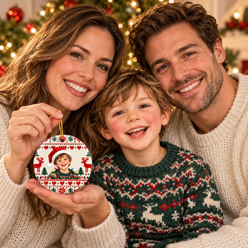 Custom Photo Christmas Memories - Personalized Ceramic Ornament