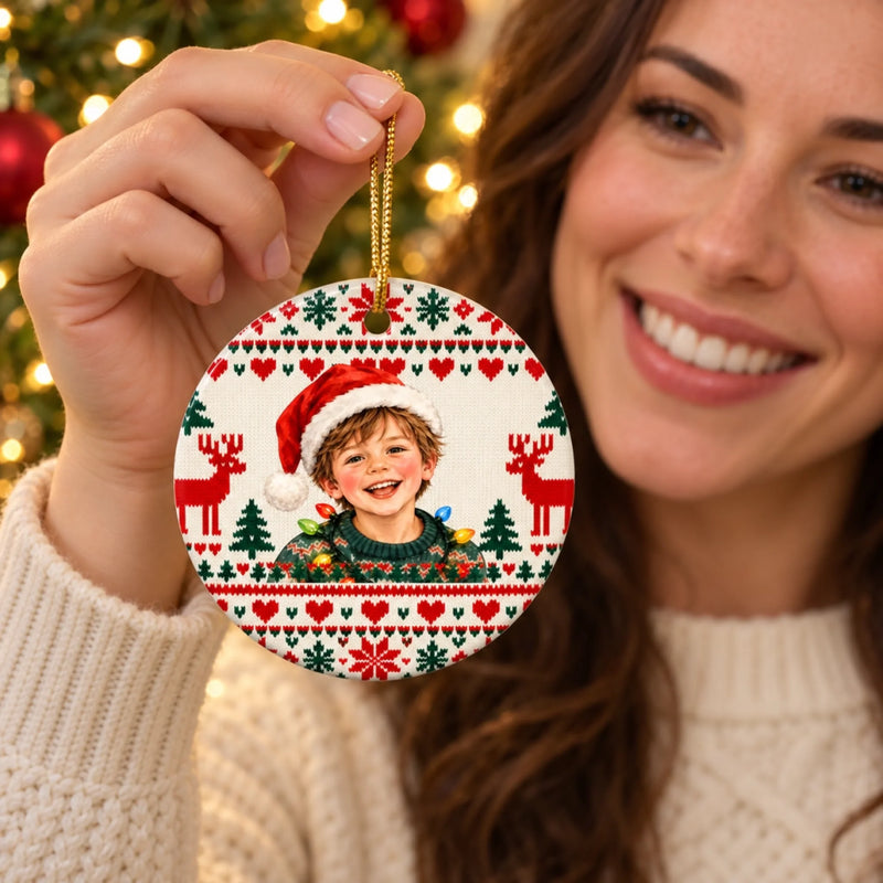 Custom Photo Christmas Memories - Personalized Ceramic Ornament