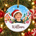 Custom Name and Photo Christmas Ornament for Kids - Personalized Ceramic Ornament