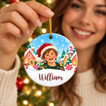Custom Name and Photo Christmas Ornament for Kids - Personalized Ceramic Ornament