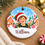 Custom Name and Photo Christmas Ornament for Kids - Personalized Ceramic Ornament