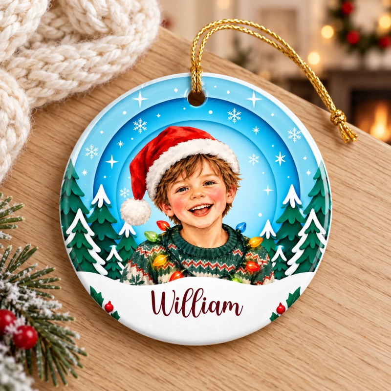 Custom Name Santa Hat Christmas Keepsake for Kids - Personalized Ceramic Ornament