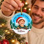 Custom Name Santa Hat Christmas Keepsake for Kids - Personalized Ceramic Ornament