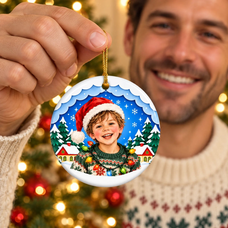 Christmas Santa Hat Child Holiday Decor - Ceramic Ornament