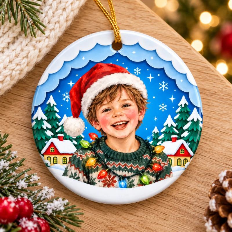 Christmas Santa Hat Child Holiday Decor - Ceramic Ornament