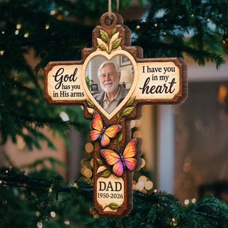 Custom Photo Memorial Dad Gifts - Personalized Wooden Ornament