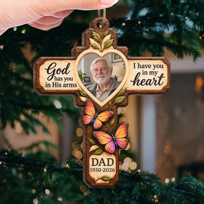 Custom Photo Memorial Dad Gifts - Personalized Wooden Ornament