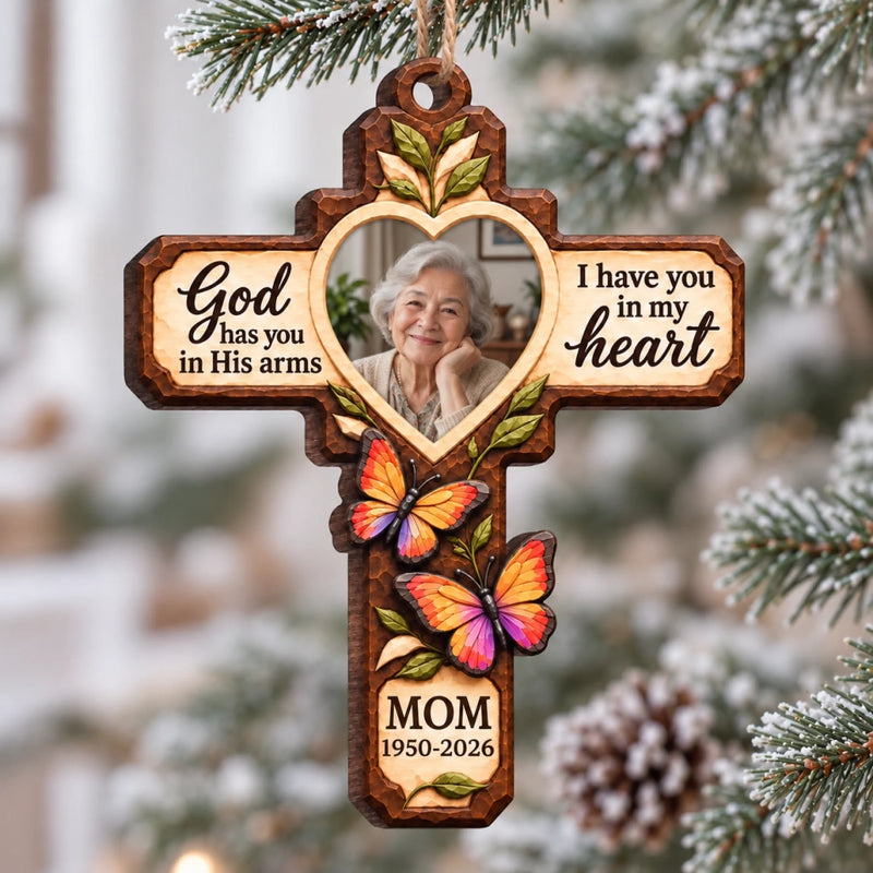 Custom Photo Memorial Dad Gifts - Personalized Wooden Ornament