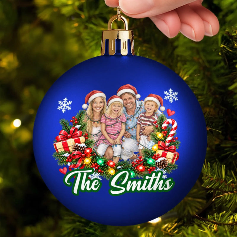 Custom Name Christmas Gifts For Family- Personalized Photo Full Wrap Ball Ornament