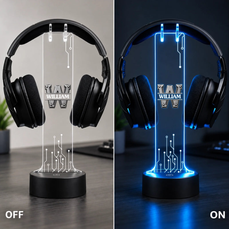 Custom Name Neon Gaming Desk Decor - Personalized Headphone Stand