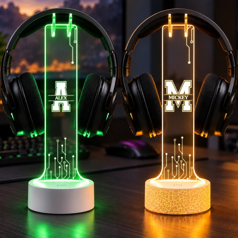 Custom Name and Initial Gamer Desk Decor - Personalized Headphone Stand
