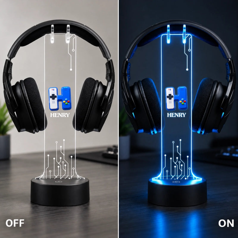 Custom Name Neon Gamer Setup Gifts - Personalized Headphone Stand