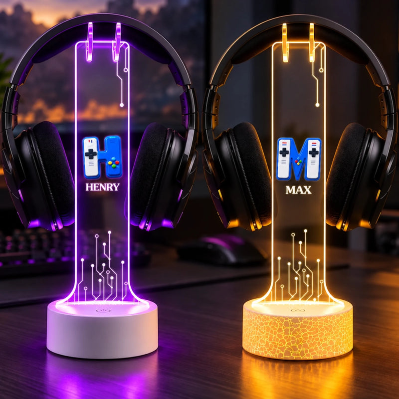 Custom Name Neon Gamer Setup Gifts - Personalized Headphone Stand