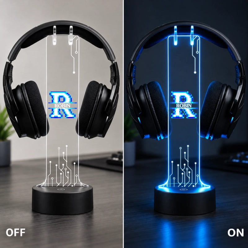 Custom Name Neon Circuit Gifts for Gamers - Personalized Headphone Stand