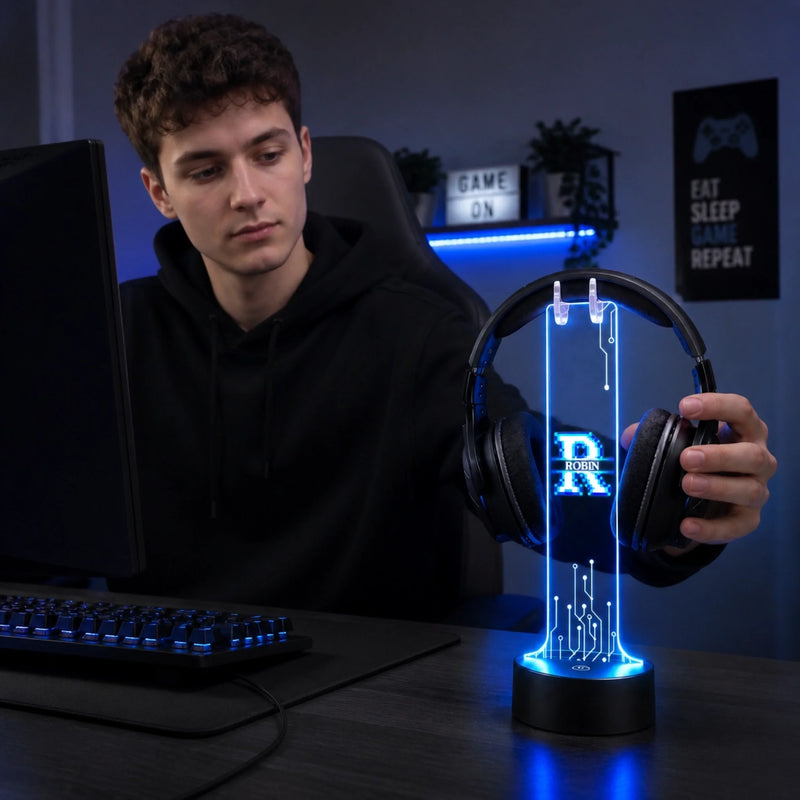 Custom Name Neon Circuit Gifts for Gamers - Personalized Headphone Stand