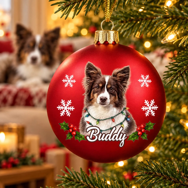 Custom Name & Photo Christmas Pet Portrait Gifts for Pet Lovers - Personalized Full Wrap Ball Ornament
