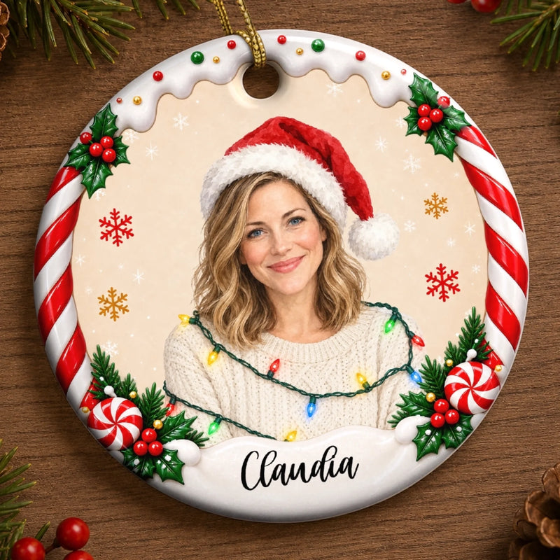 Custom Family Photo Christmas Tree Keepsake - Personalized Ceramic Ornament