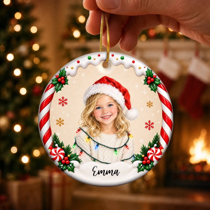 Custom Family Photo Christmas Tree Keepsake - Personalized Ceramic Ornament