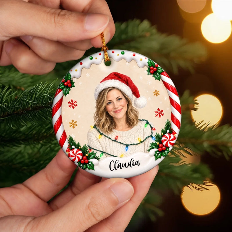 Custom Family Photo Christmas Tree Keepsake - Personalized Ceramic Ornament