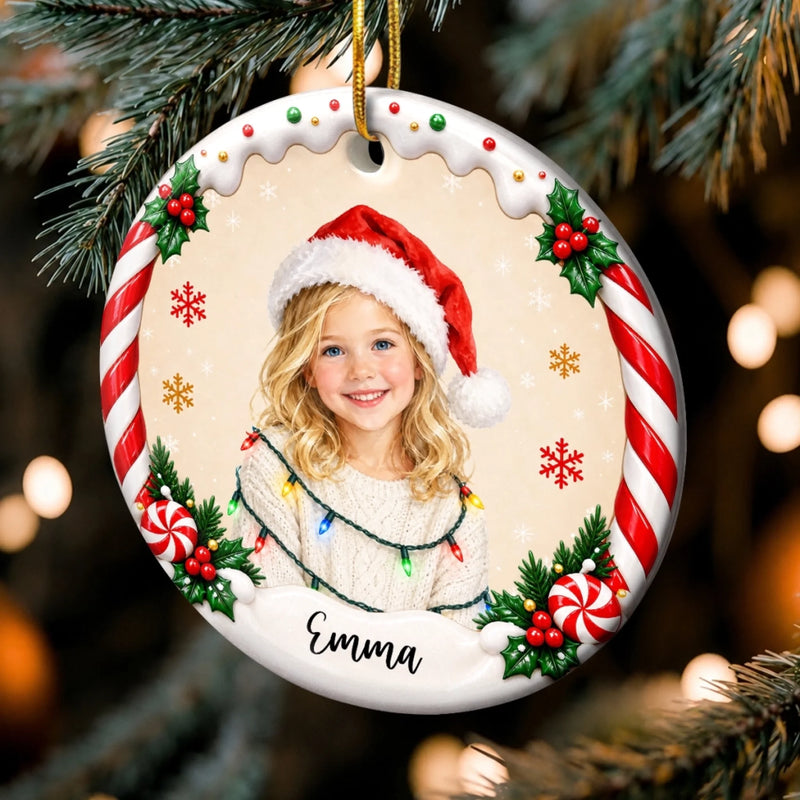 Custom Family Photo Christmas Tree Keepsake - Personalized Ceramic Ornament