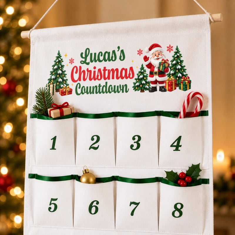Custom Christmas 24-Day Pocket Countdown Decor - Personalized Fabric Advent Calendar