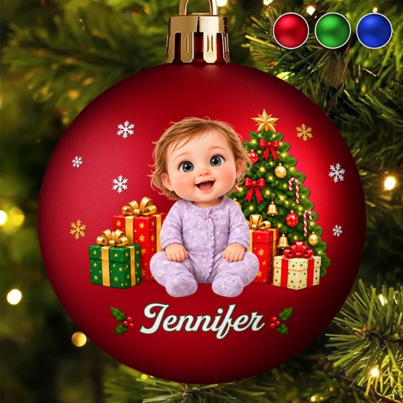 Custom Name Christmas Baby Gifts - Personalized Full Wrap Ball Ornament