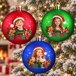 Custom Photo and Name Christmas Gifts for Kids - Personalized Full Wrap Ball Ornament