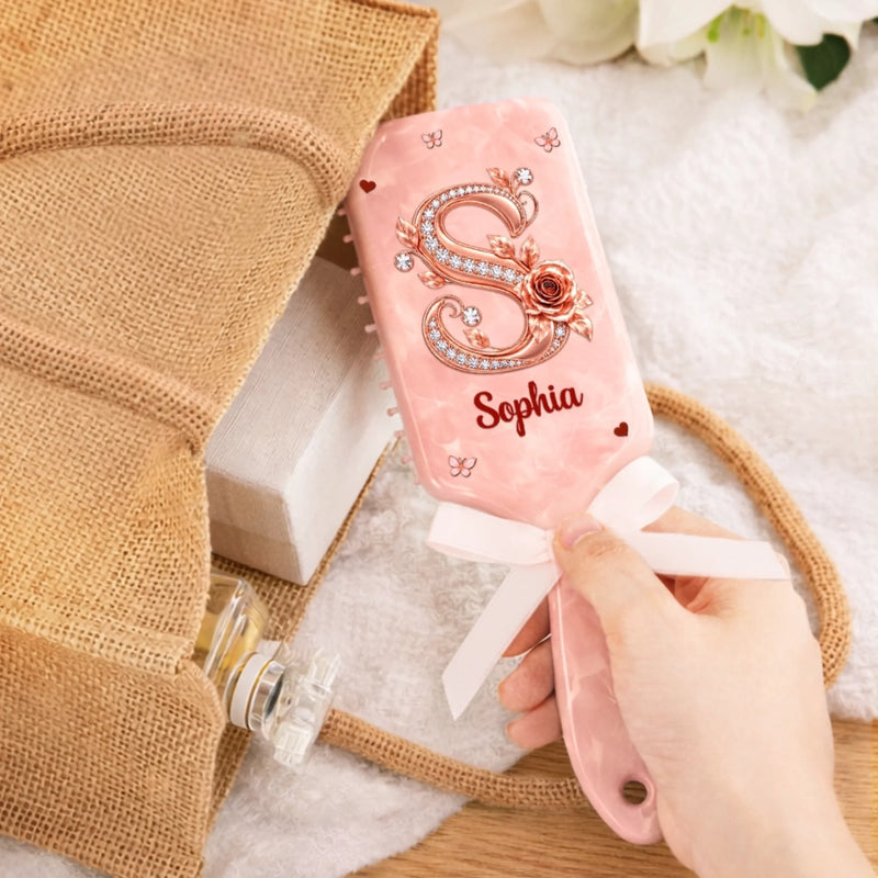 Custom Name Floral Monogram Gifts for Women - Personalized Paddle Hair Brush