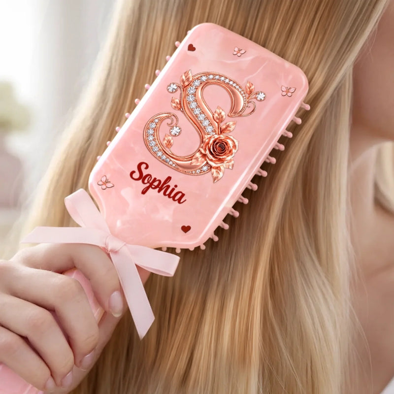 Custom Name Floral Monogram Gifts for Women - Personalized Paddle Hair Brush